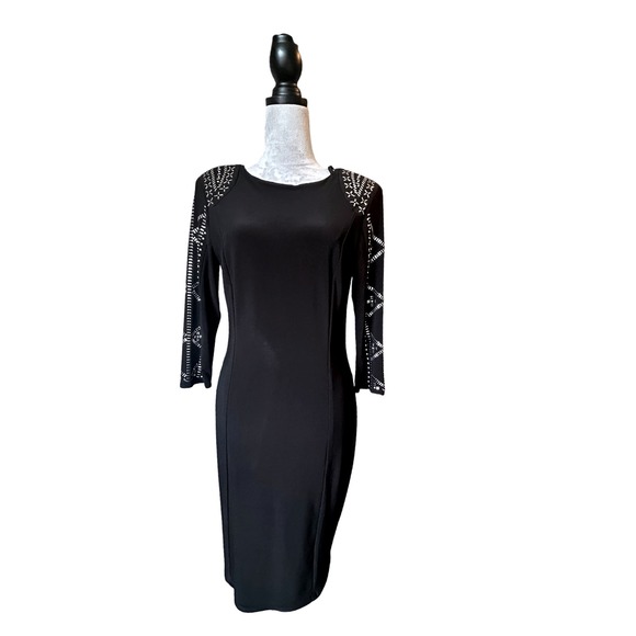 Frank Lyman Black Sheath Dress Embellished 3/4‎ Sleeve Career Cocktail 8 - Picture 2 of 12